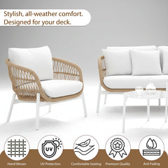 Seibi Outdoor Garden Balcony Sofa Set 2 Seater , 2 Single Seater 2 Center Table Set Braided and Rope