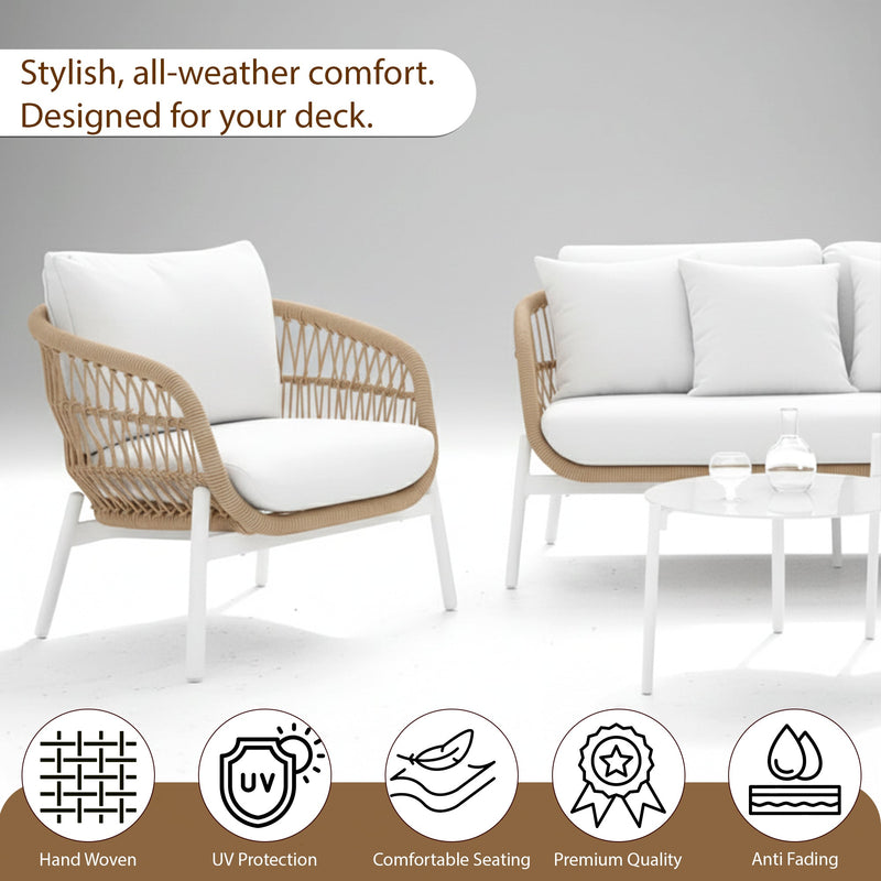 Seibi Outdoor Garden Balcony Sofa Set 2 Seater , 2 Single Seater 2 Center Table Set Braided and Rope