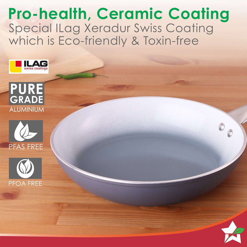 Eco-Glide Fry Pan | | Chemical-free Ceramic Coating | 24cm, 1.8L | Healthy, Low Oil Meals | Scratch-resistant | Stainless-steel Handle | Gas & Induction Compatible | Grey | Easy to Clean
