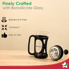Wonderchef French Press Coffee Maker 350 ml with Milk Frother | Heat Resistant Borosilicate Glass Carafe | 18/8 Stainles