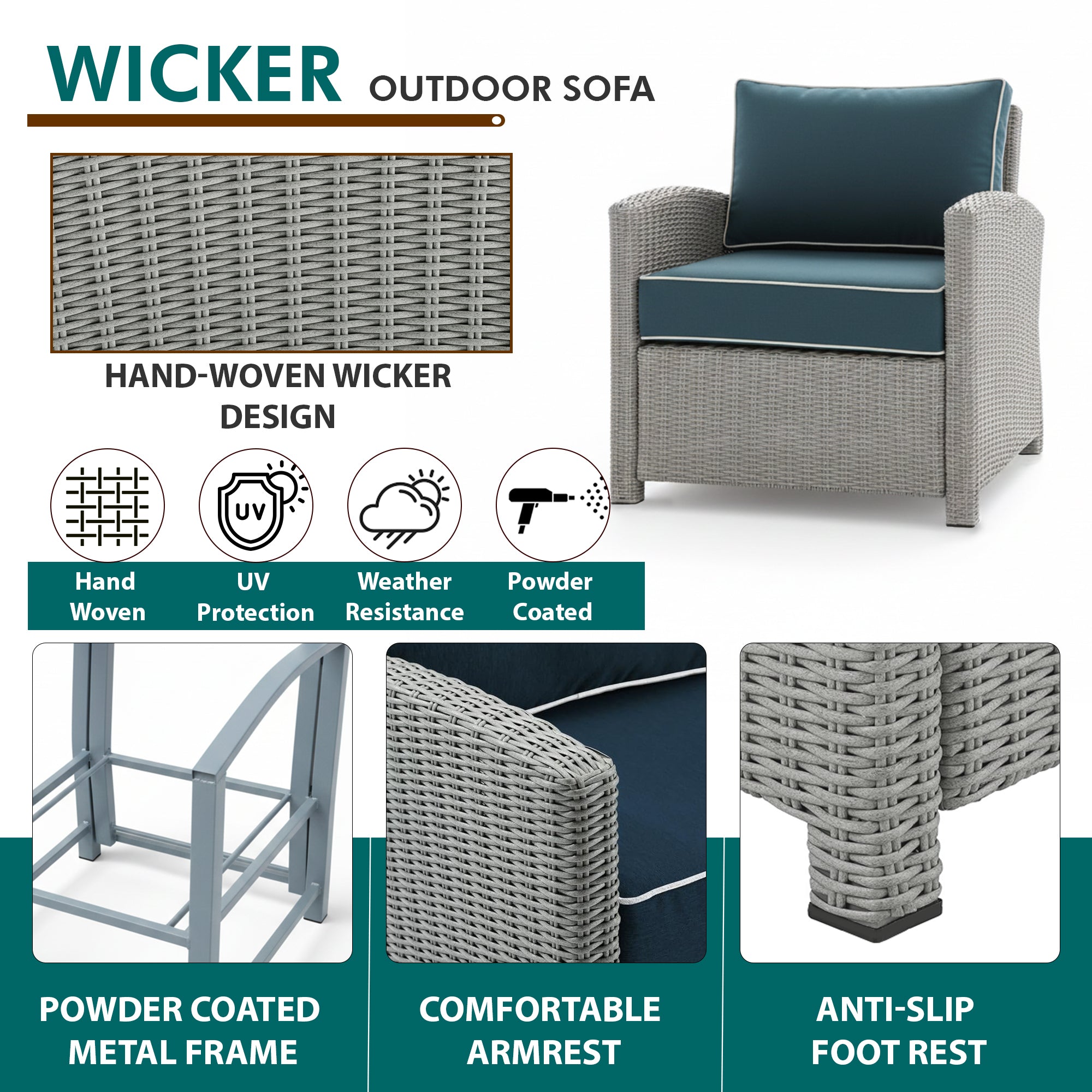 Porch Outdoor Sofa Set 2 Seater, 2 Single seater and 1 Center Table