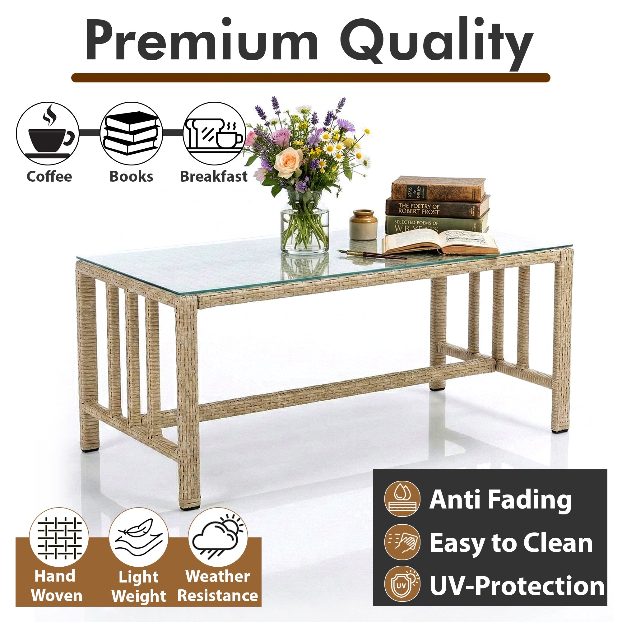 Mesa Outdoor Garden Balcony Sofa Set 2 Seater , 2 Single Seater 1 Center Table Set (Cream)