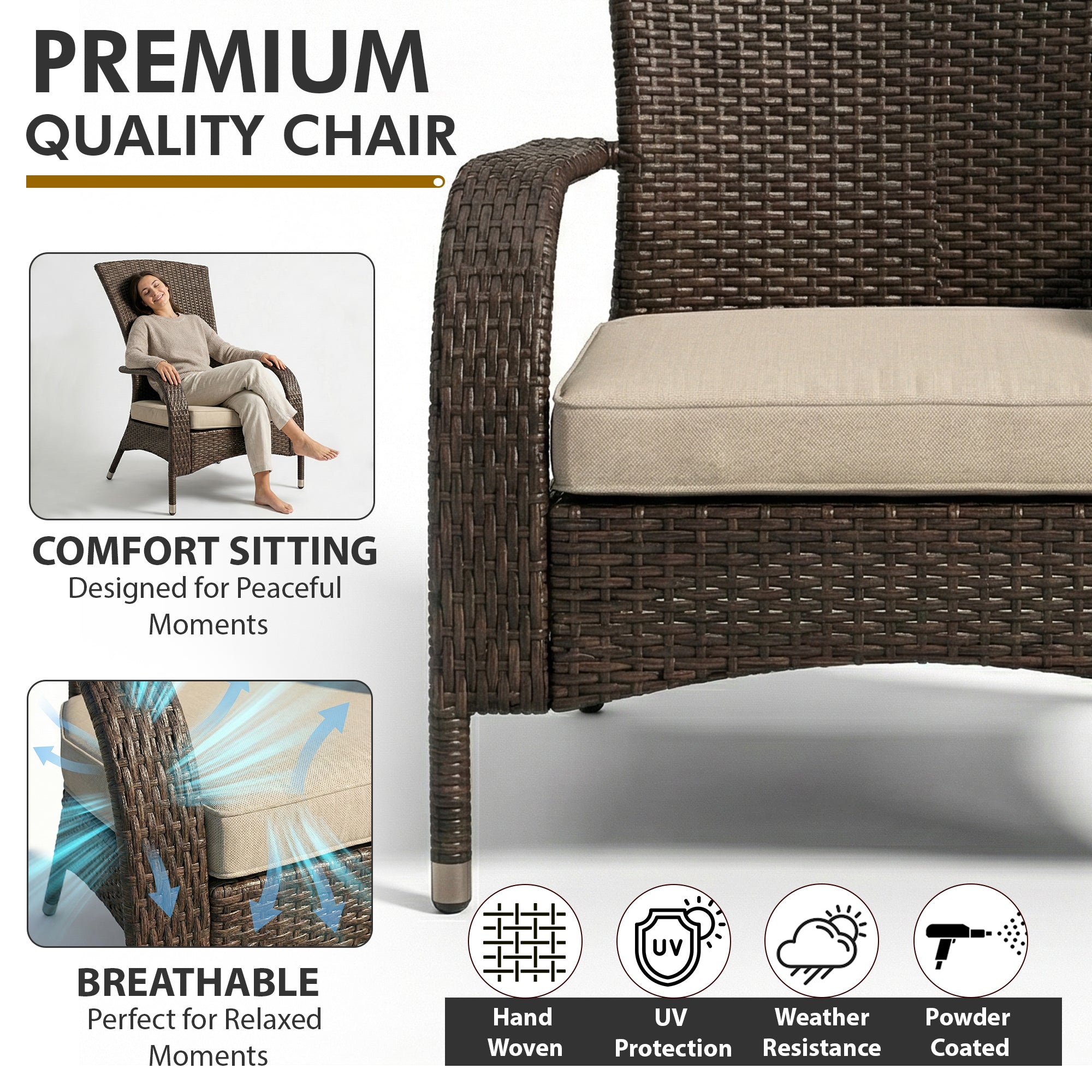 Vivero Outdoor Garden Balcony Single Seater Sofa (Brown)