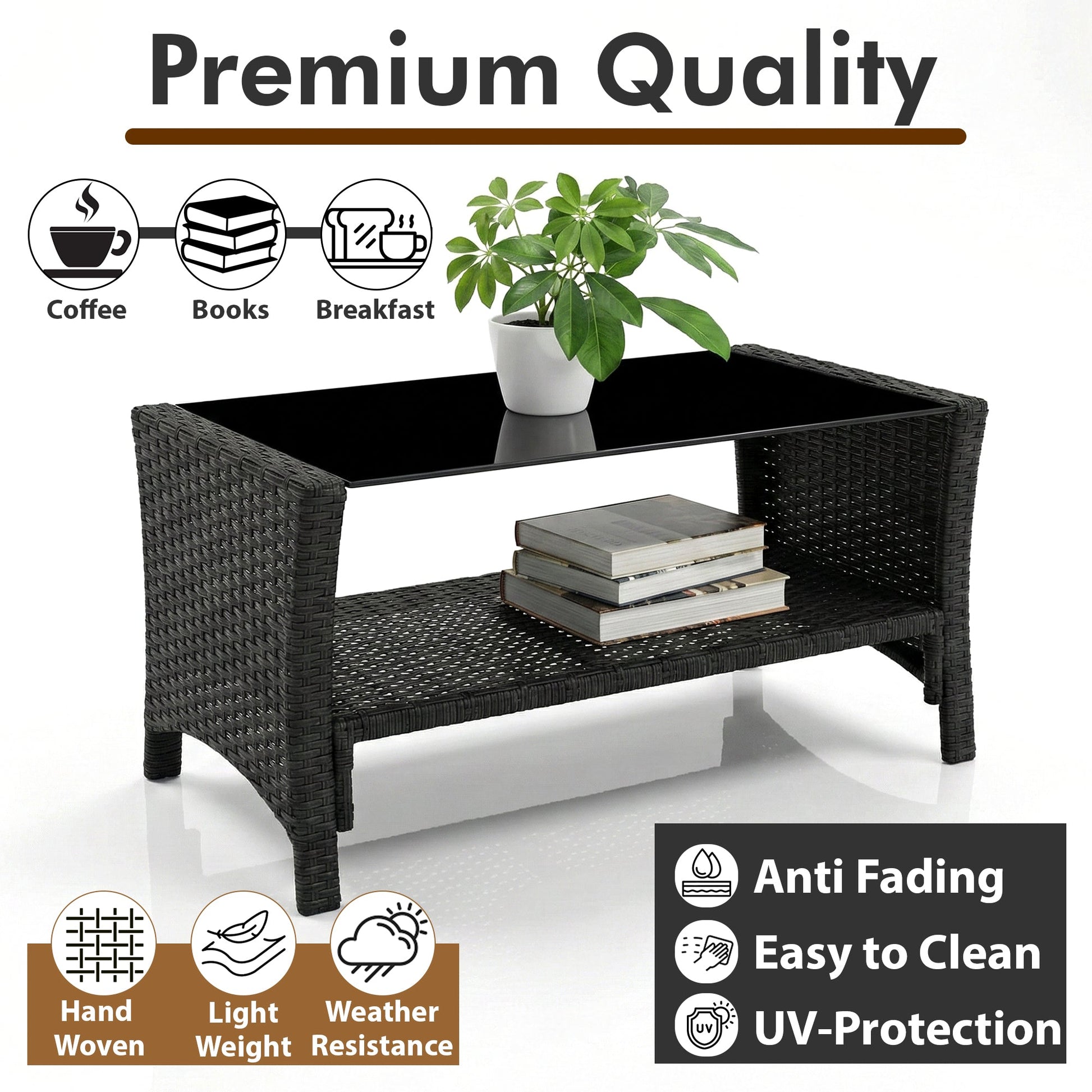 Feya Outdoor Sofa Set 2 Seater, 2 Single seater and 1 Center Table Set (Black)