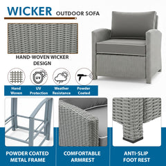 Bien Outdoor Garden Balcony Sofa Set 3 Seater, 2 Single seater, 2 Ottoman and 1 Center Table Conversation Set (Grey)