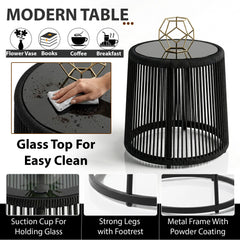 Luigi Outdoor Patio Seating Set 2 Chairs and 1 Table Set (Black) Braided & Rope