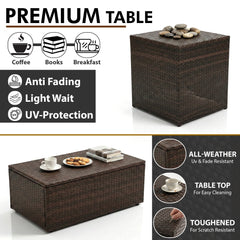Coye Outdoor Garden Balcony Sofa Set 3 Seater, 2 Seater With 2 Single Seater and 1 Center Table With 1 Side Table Set (Brown)