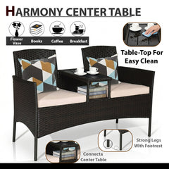 Dreamline Outdoor Furniture Garden Patio Seating Set of 2 Attached Chairs and Table Set Balcony Furniture Coffee Table Set(Black)