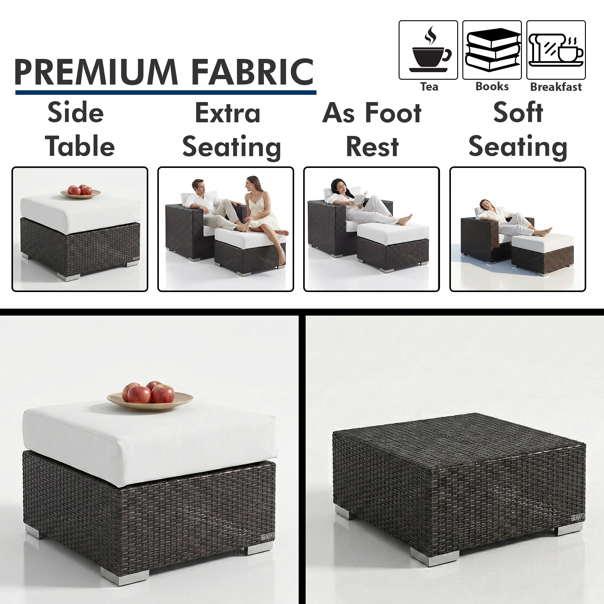 Cotta Outdoor Sofa Set 2 Single seater and 1 Ottoman (Brown + White)