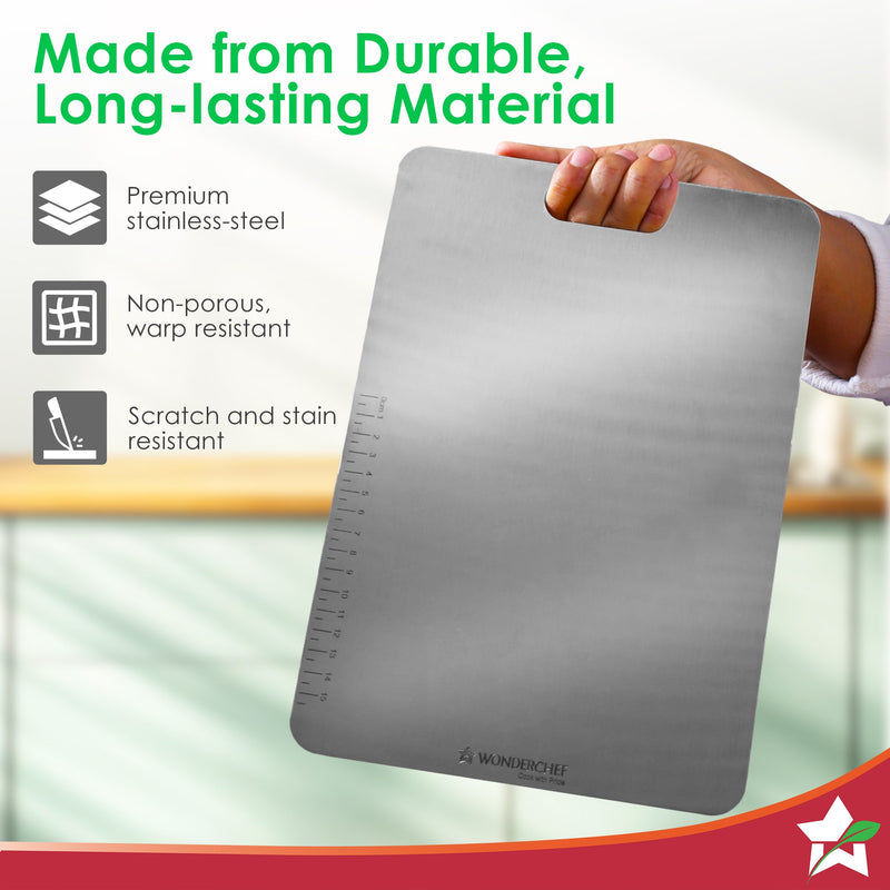 Wonderchef Ambrosia Stainless-steel Vegetable Chopping Board for Kitchen | Heavy-duty Material | Crack and Warp Resistan