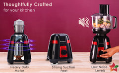 Platinum Food Processor-Mixer-Grinder | 750W Copper Motor | Blades for Slicing, Shredding, Kneading, Juliennes, French-Fries | 4 Jars for Dry/Wet Grinding, Blending | 5 Yr Warranty on Motor