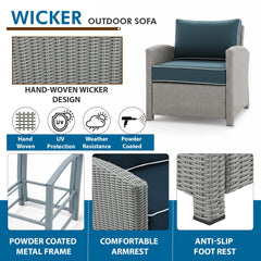 Kuisi Outdoor Garden Balcony Sofa Set 4 Seater, 1 Single seater With 1 Ottoman and 1 Center Table Set (Grey)