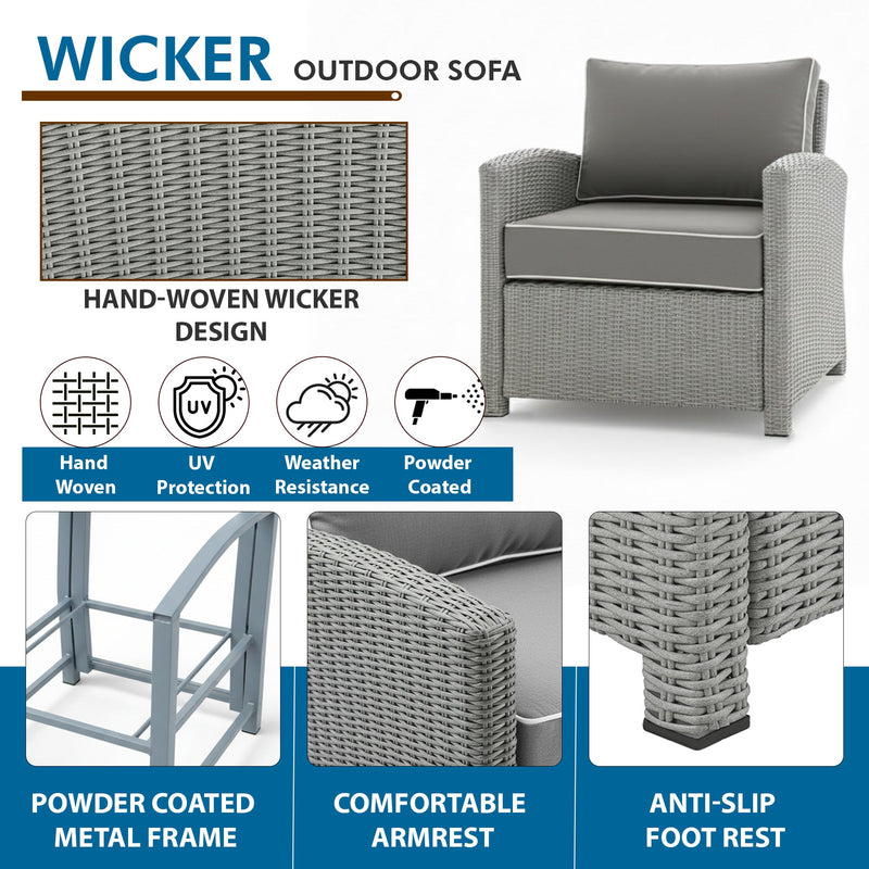 Nimbia Outdoor Patio Sofa Set 4 Seater and 1 Table With 1 Ottoman Set (Grey)