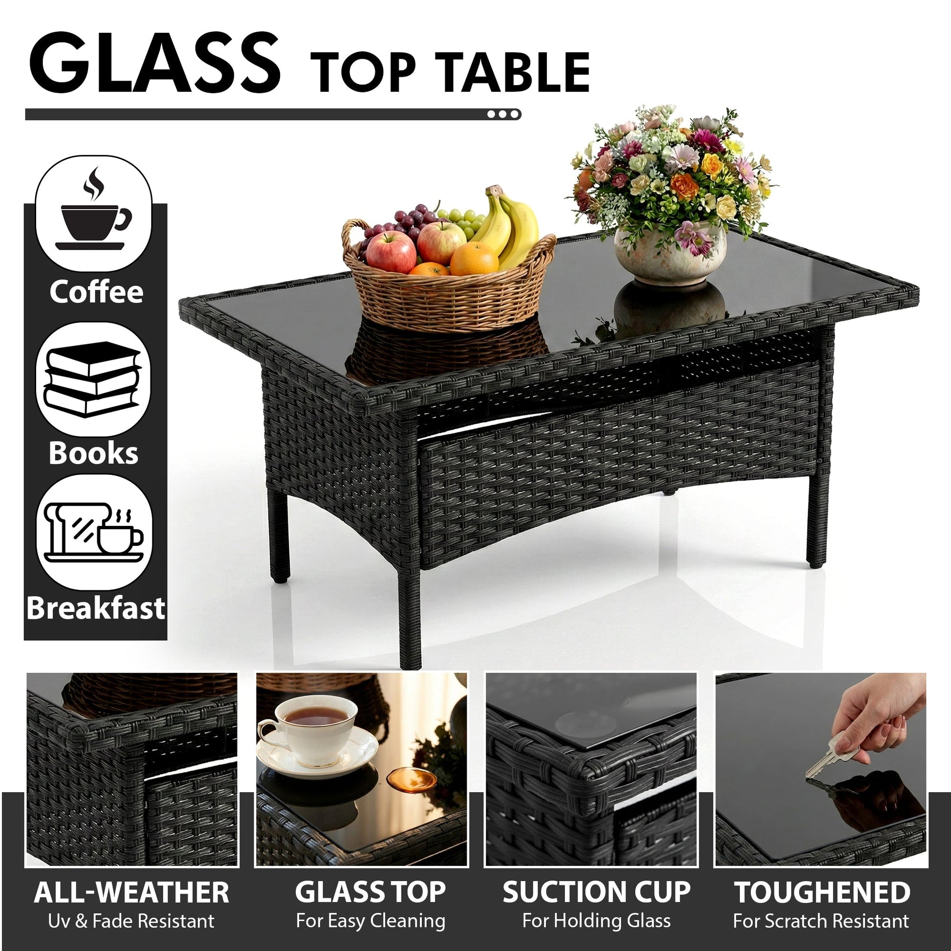 Hamper Outdoor Sofa Set 2 Seater , 2 Single seater and 1 Center Table Set (Black)