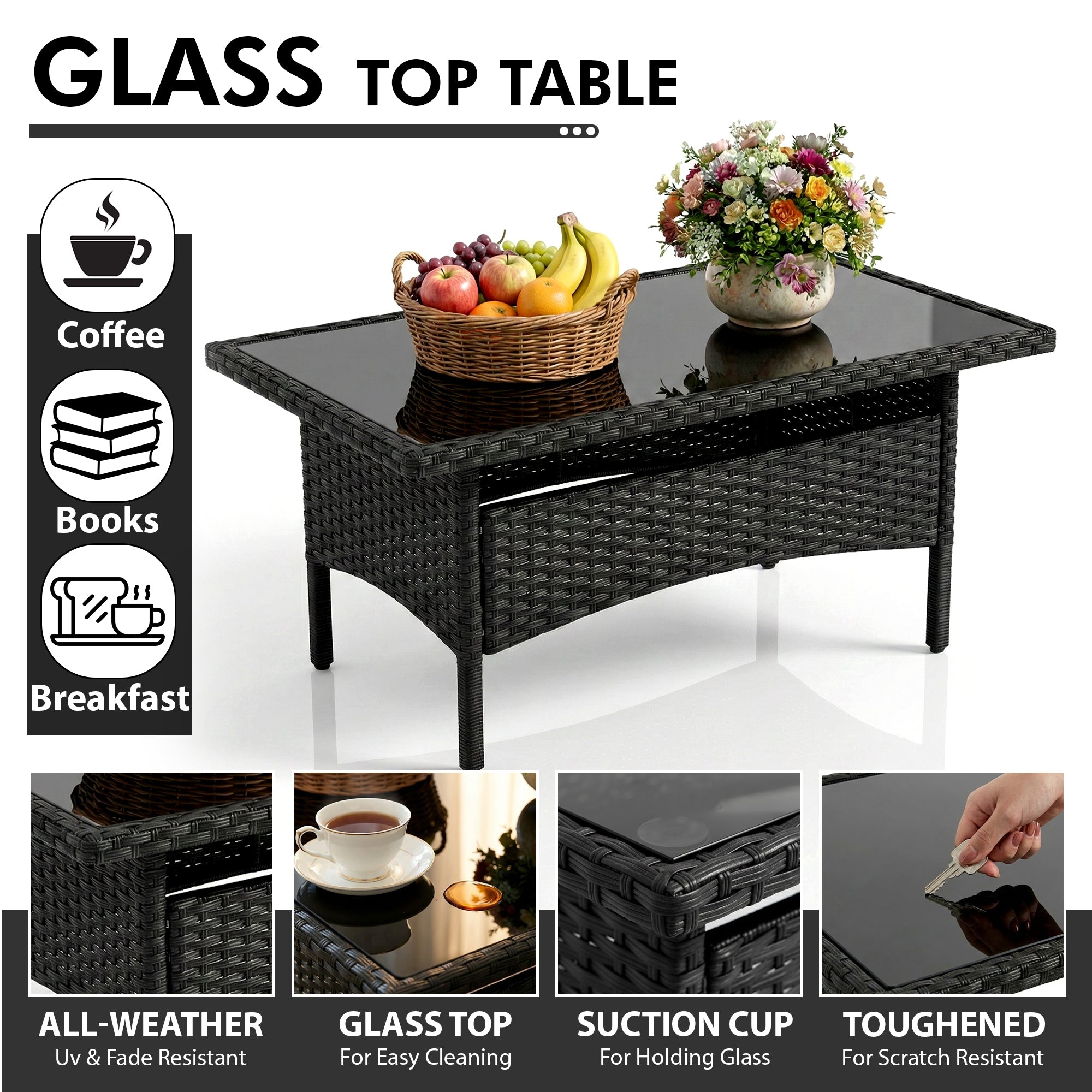 Hamper Outdoor Sofa Set 2 Seater , 2 Single seater and 1 Center Table Set (Black)