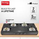 Prestige Royale Quadra|3-Way Nozzle Design|Tri-Pin Jumbo Burner|Superior Toughened Glass Manual Gas Stove (4 Burners)