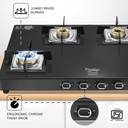 Prestige Royale Quadra|3-Way Nozzle Design|Tri-Pin Jumbo Burner|Superior Toughened Glass Manual Gas Stove (4 Burners)