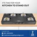 Prestige Royale Quadra|3-Way Nozzle Design|Tri-Pin Jumbo Burner|Superior Toughened Glass Manual Gas Stove (4 Burners)