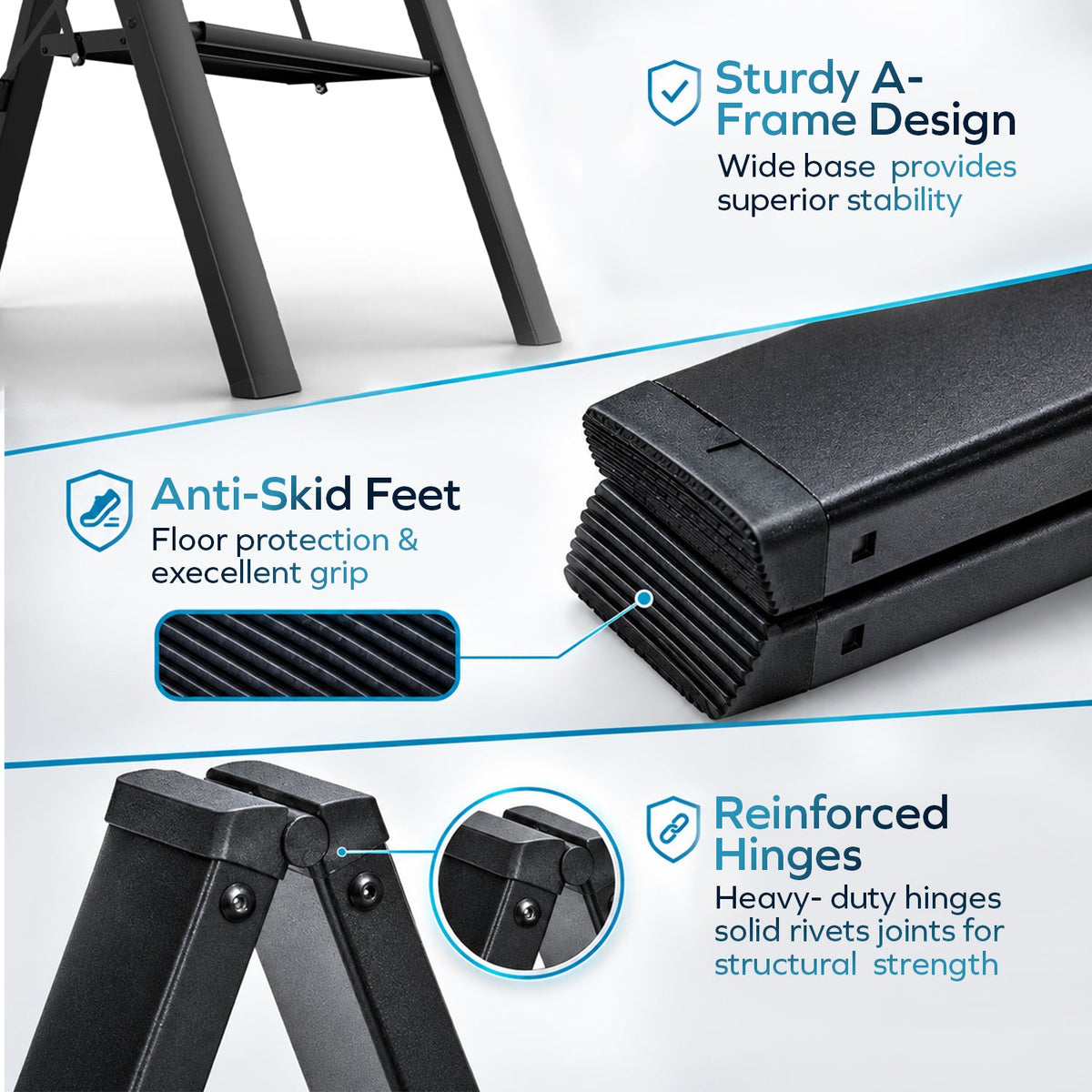 Corvids 5-Steps Premium Folding Step Stool with 2-Year Warranty (Black)-4
