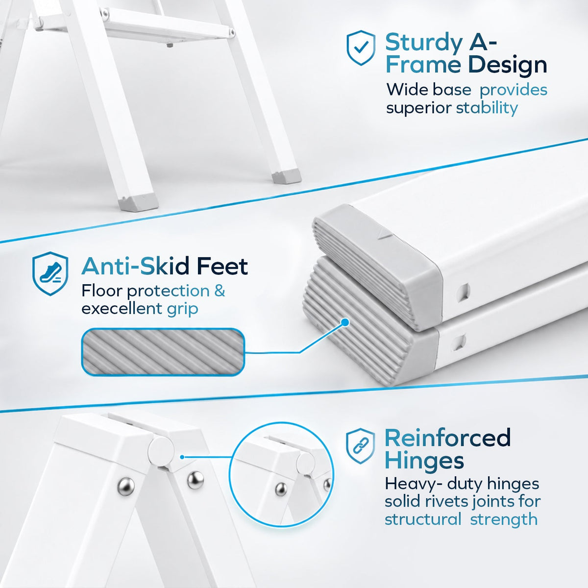 Corvids 2-Steps Premium Folding Step Stool with 2-Year Warranty ( White )-4
