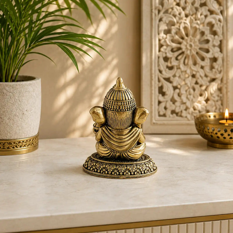 Brass Lightweight Right Trunk Sitting Ganesha Idol