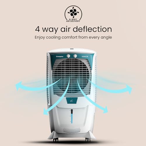 Crompton Ozone 55 Litres Desert Air Cooler for home | Large & Easy Clean Ice Chamber | 4-Way Air Deflection | High Density Honeycomb Pads | Everlast Pump | Auto Fill