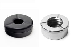 Dynore Stainless Steel Black/Silver Round Lid Ash Tray- Set of 2