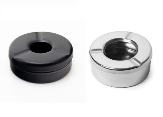 Dynore Stainless Steel Black/Silver Round Lid Ash Tray- Set of 2