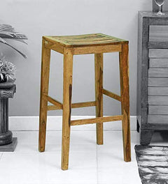 Wooden Bar Chairs for Home | Long High Chair for Kitchen | Sheesham Wood, Set of 1, Dark Honey