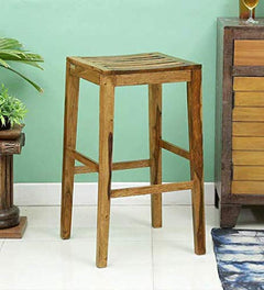Wooden Bar Chairs for Home | Long High Chair for Kitchen | Sheesham Wood, Set of 1, Dark Honey