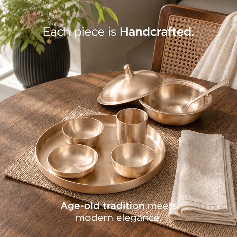 40-Piece Kansa Dinner Set • Antique Matte Finish • Serves 6 • 100% Lead Free (कांसे का डिनर सेट) | Total Weight: ~12 kg