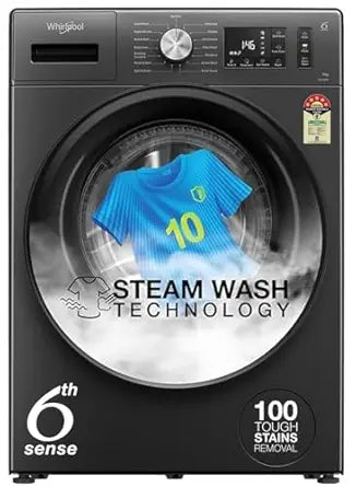 Whirlpool 7 Kg 5 Star Inverter Front Load Washing Machine with In-Built Heater (SUPREME CARE 7012 -E, Midnight Grey, 100+ Tough Stains, Steam Technology, 2025 Model)