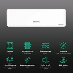 O General 1 Ton 3 Star Inverter Split AC With Coanda Airflow 10M,Anti Bacterial Filter - White (Copper Condenser, ASGG12CPAA-B)
