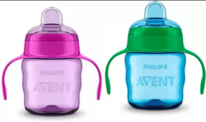 Philips Avent Toddler Spout Cup, 200 Ml, Pack of 2 (1 Blue 1 Pink) Twin Handle, Plastic Material