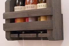 3 Bottle and 2 Wine Glass Rack and Holder Wall Mounted Wine Rack, Rustic Wine Rack, Wall Mounted Wine Rack, Woo