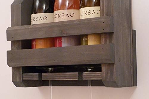 3 Bottle and 2 Wine Glass Rack and Holder Wall Mounted Wine Rack, Rustic Wine Rack, Wall Mounted Wine Rack, Woo