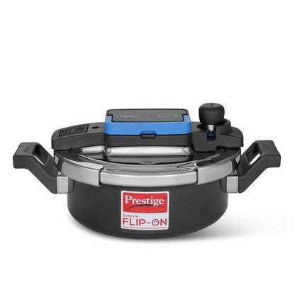 Prestige Svachh Flip-on Hard Anodised Gas and Induction Compatible Pressure Cooker with Glass Lid, (Black)