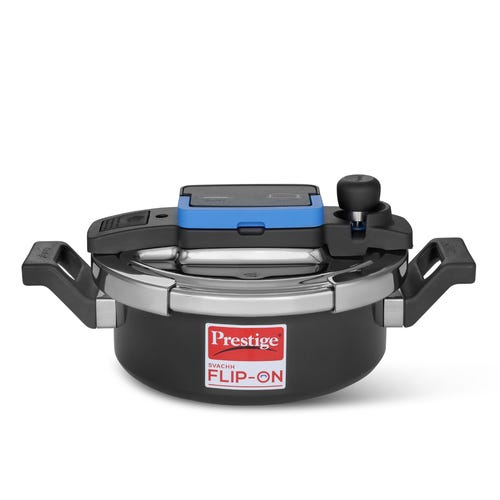 Prestige Svachh Flip-on Hard Anodised Gas and Induction Compatible Pressure Cooker with Glass Lid, (Black)