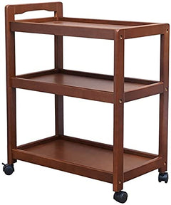 3-Tier Solid Wood Rolling Bar Cart Wine Serving Cart, Wheels,Utility Cart, Kitchen Storage Cart, Seasoning Rack