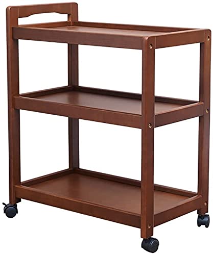 3-Tier Solid Wood Rolling Bar Cart Wine Serving Cart, Wheels,Utility Cart, Kitchen Storage Cart, Seasoning Rack