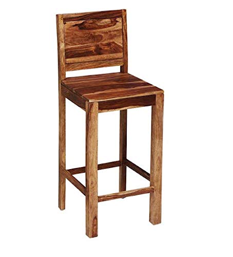 Wood Bar Stool in Rustic Teak Finish | Chair Chairs Dining Wooden Outdoor Table Study for Living Room Stool Set