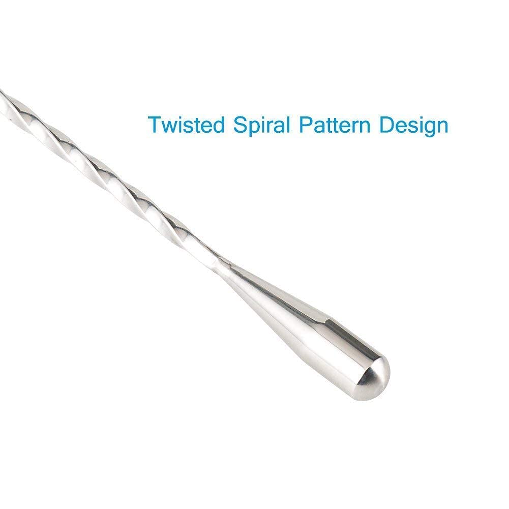 Dynore Stainless Steel Teardrop Twisted Bar Spoon with Black PVC Muddler,Tenderizer Head for Cocktails and Mocktails- Set of 2