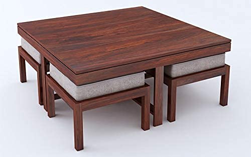 Vesta Beige 4 Stool Coffee Table Mahogany in Sheesham Wood | Center Table for Living Room Centre Furniture Coff