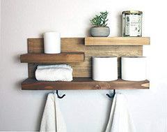 Bathroom Shelf Organizer with Towel Hooks, Apartment Decor, Wooden Towel Holder Rack, Toilet Paper Holder Rack,