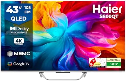 Haier 108 cm (43) S800 Series 4K Ultra HD Smart QLED Google TV 43S800QT-P (Grey)