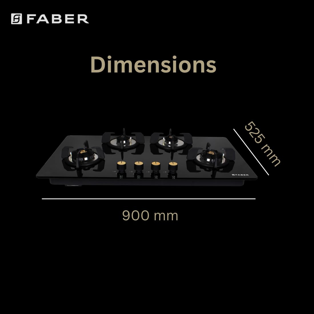 Faber Hob/Hobtop 4 Brass Burner Auto Ignition Glass Top Gas Stove(Maxus HT904 CRS BR CI AI) Black