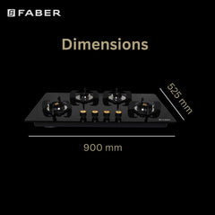 Faber Hob/Hobtop 4 Brass Burner Auto Ignition Glass Top Gas Stove(Maxus HT904 CRS BR CI AI) Black