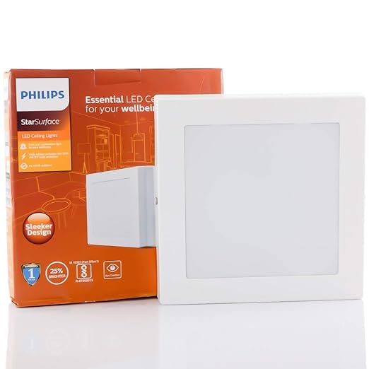 Philips 12W Star Surface Square LED Light – White, Plastic Body (Pack of 2)