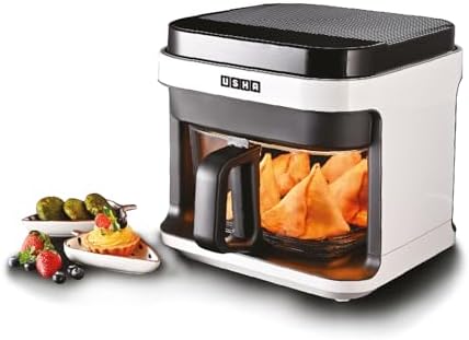 Usha iChef Smart Air Fryer 5.5L | 1200 Watt | 10 in 1 Functions | 8 Preset Menu | Turbo Air Circulation |360° View | Illuminated chamber | Oil Free Cooking | Digital display With Touch Panel (White)