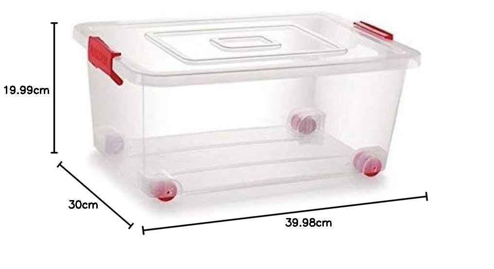 Nakoda 222 Rectangular Plastic Container Box with Lock And Wheel - (32 L, Transparent)